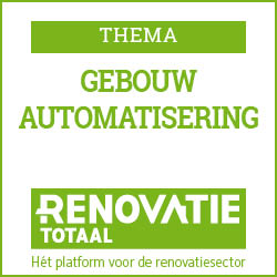 Green themed banner announcing theme: Gebouw Automatisering; Renovatie Totaal logo with the subtitle 'Het platform voor de renovatiesector'.